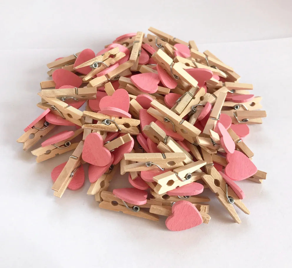 DecorBites™ 50-Pack Romantic Heart Shape Wood Clips for Home Décor and Parties