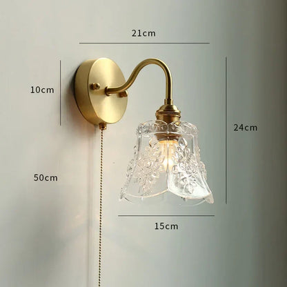 DecorBites™ Glass Copper LED Wall Lights with Pull Chain Switch for Home Bedroom Bathroom Mirror