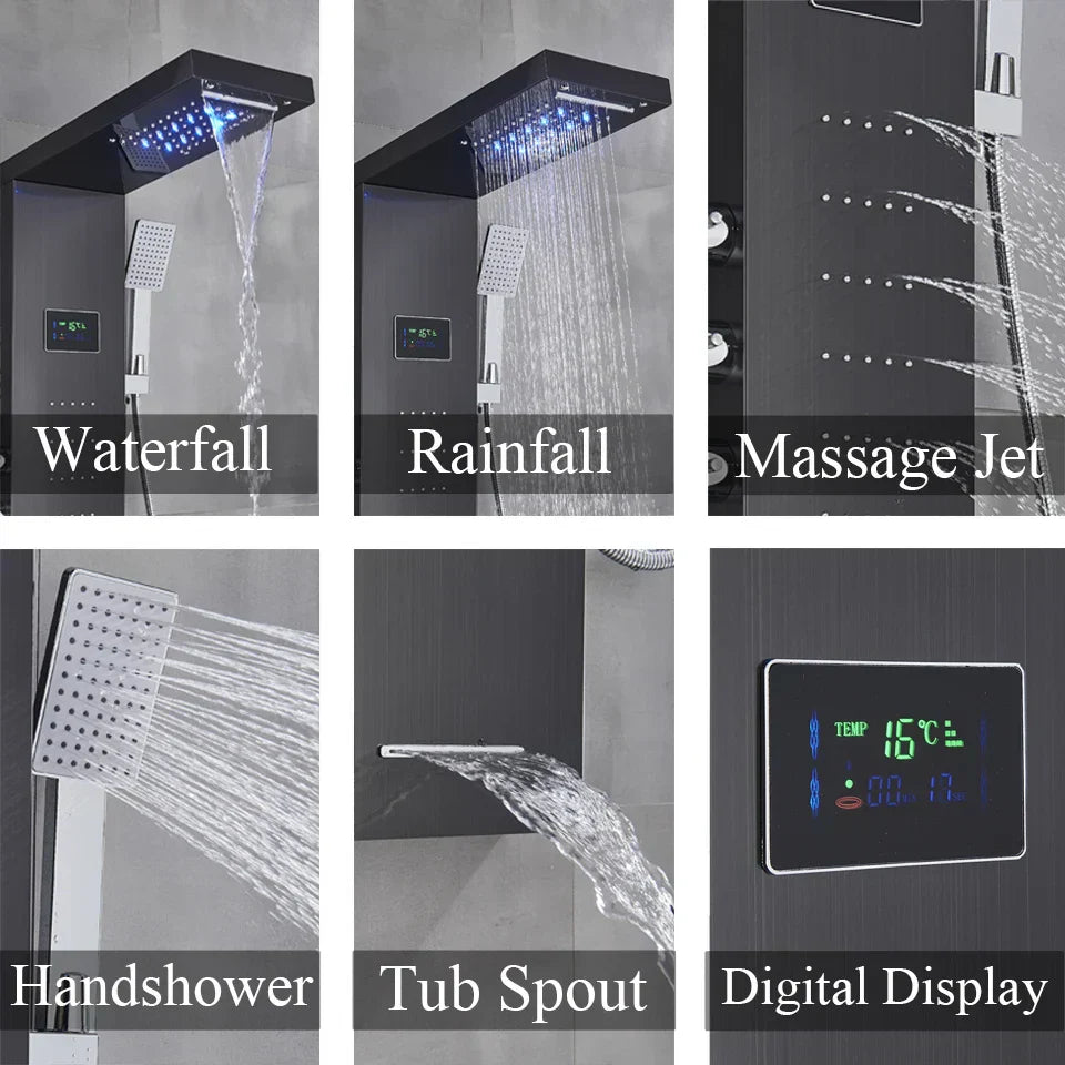 DecorBites™ LED Rainfall Shower Panel Set with Temperature Screen and Hand Sprayer