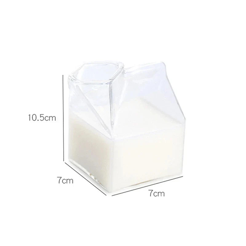 DecorBites™ Creative Milk Box Glass Cup - 250ml | Cute Transparent Drinkware for Juice and Coffee