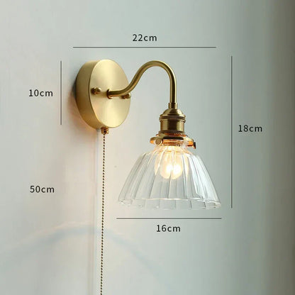 DecorBites™ Glass Copper LED Wall Lights with Pull Chain Switch for Home Bedroom Bathroom Mirror