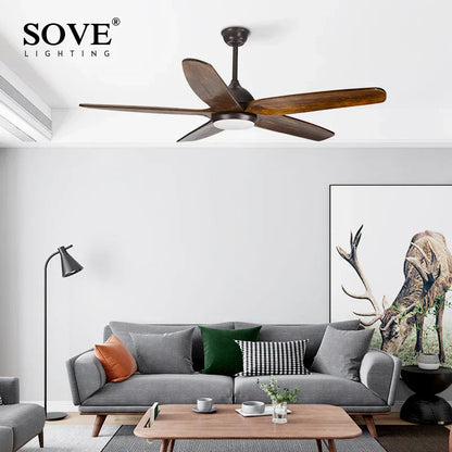 DecorBites™ 60" Solid Wood Blade Ceiling Fan Light LED Remote Control 220v