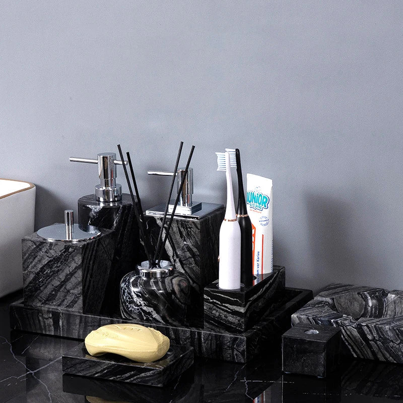 DecorBites™ Ancient Wood Grain Marble Bathroom Set with Luxury Accessories