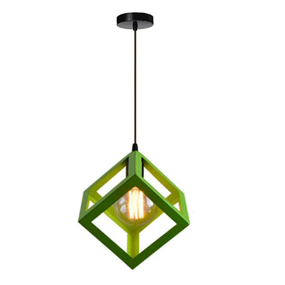 DecorBites™ Geometric Cube Pendant Lights Trio Metal Shades Square Ceiling Lamps