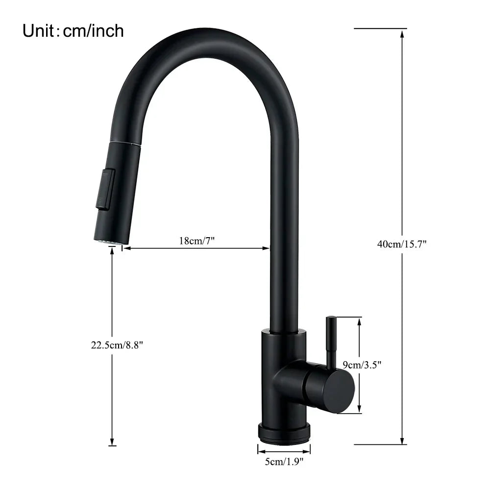 DecorBites™ Black Kitchen Faucet: Single Handle Pull Out Mixer, Two Function Hot and Cold Water Taps