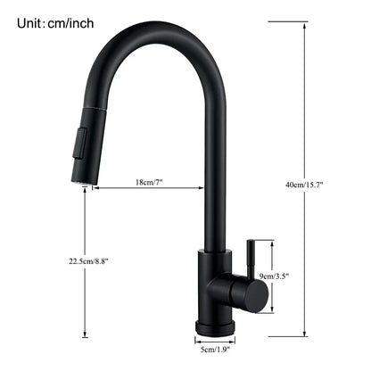 DecorBites™ Black Kitchen Faucet: Single Handle Pull Out Mixer, Two Function Hot and Cold Water Taps
