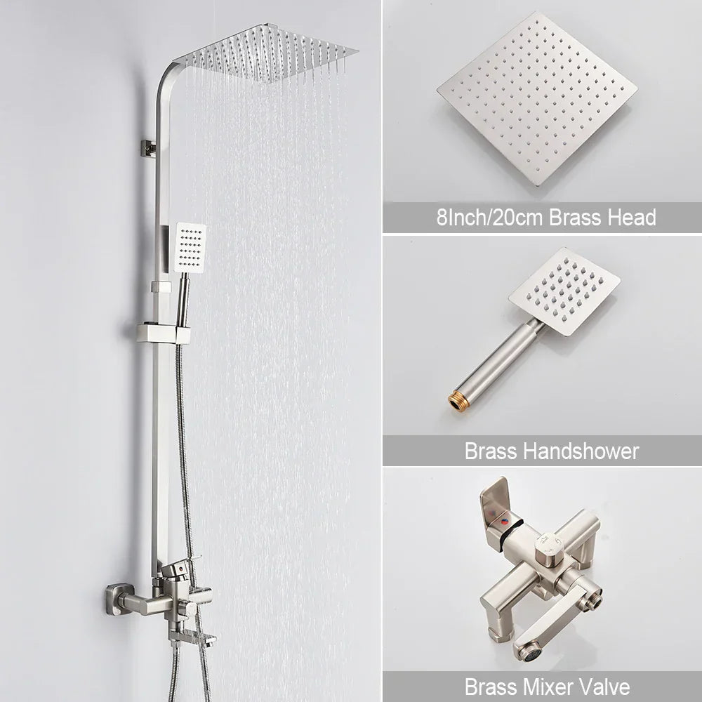 DecorBites™ Brushed Gold Shower Mixer with Rotating Tub Spout and 8" Rainfall Head