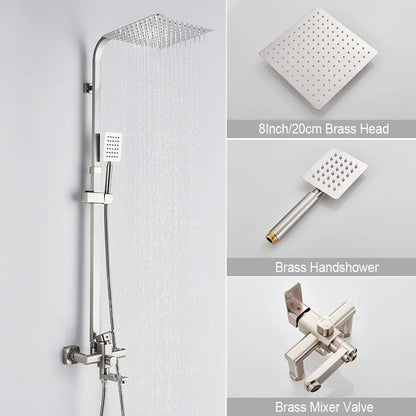 DecorBites™ Brushed Gold Shower Mixer with Rotating Tub Spout and 8" Rainfall Head