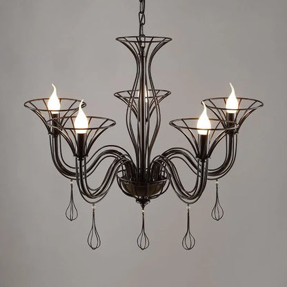 DecorBites™ Black Wrought Iron Chandelier LED Candle Frame Chandelier for Foyer, Living & Dining Room
