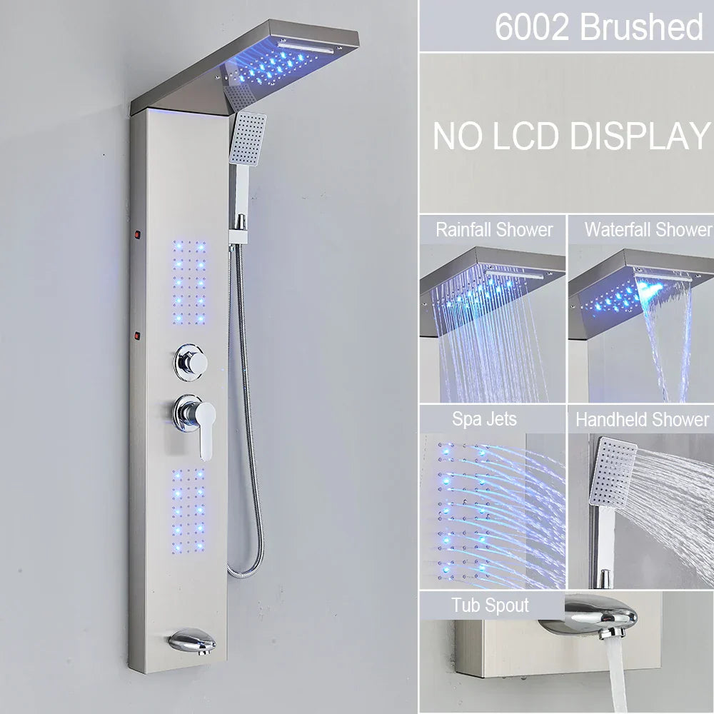 DecorBites™ Black LED Waterfall Rain Shower Panel Faucet Set with Massage Jets