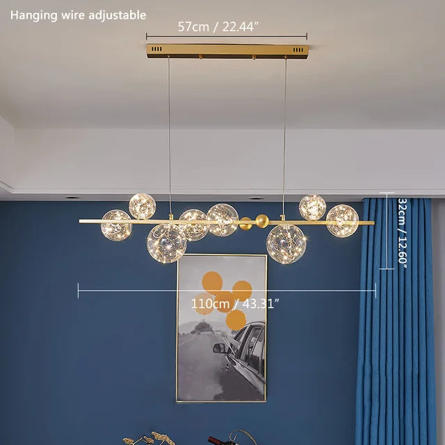 DecorBites™ Gold LED Glass Bubble Chandelier for Dining Room and Restaurant