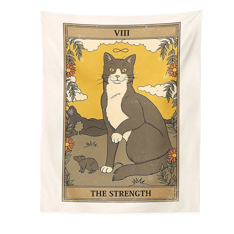 DecorBites™ Cat Divination Tarot Card Tapestry Moon Phase Wall Hanging Décor