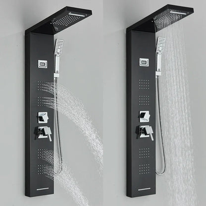 DecorBites™ Black Rainfall Shower Panel Set with Massage System and Temperature Screen