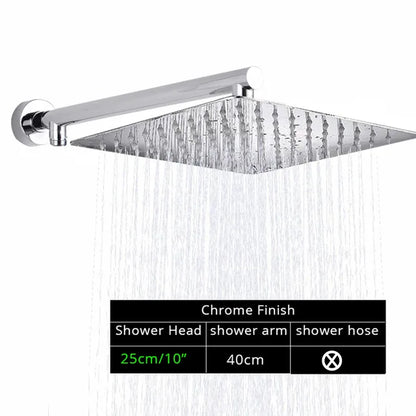 DecorBites™ Black Ultrathin Rainfall Shower Head with Arm Bracket, Hose & Faucet Set