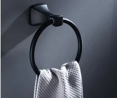 DecorBites™ Aluminum Black Bathroom Hardware Set: Towel Holder, Paper Holder, Corner Shelf, Towel Rack, Toilet Brush Holder