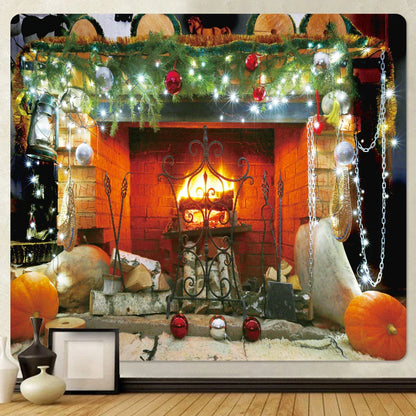 DecorBites™ Christmas Fireplace & Tree Tapestry Wall Hanging