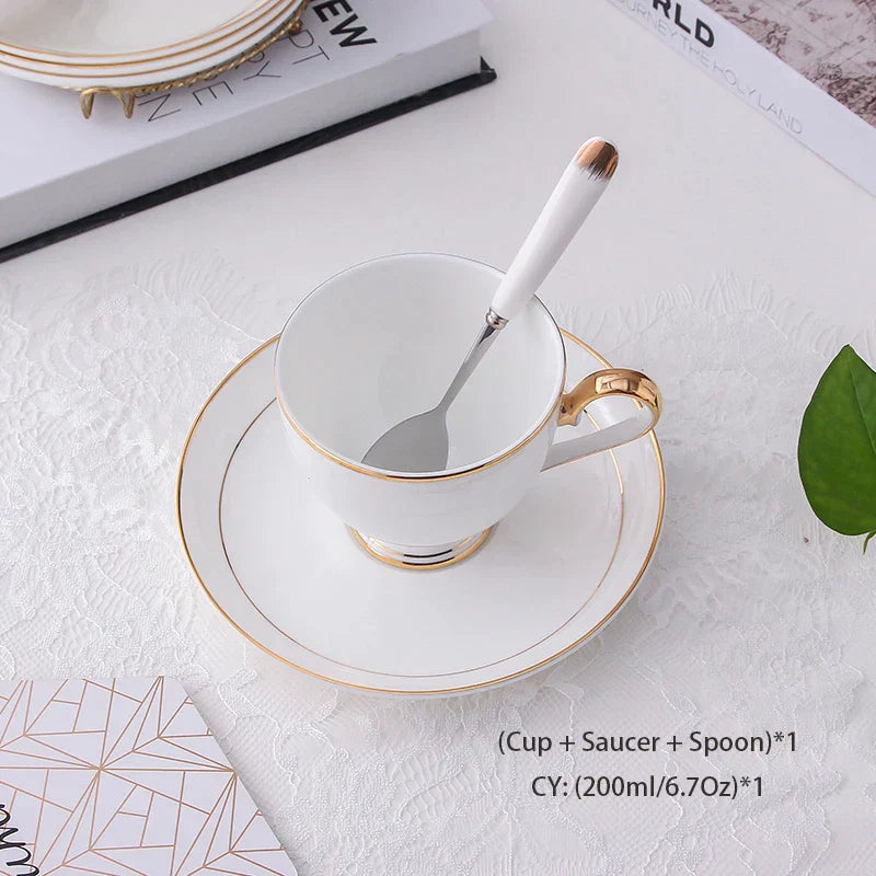 DecorBites™ Bone China Coffee Set White Gold Porcelain Tea Set Advanced Pot Cup