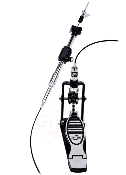 Remote Hi Hat Stand with Foot Pedal by GRIFFIN - Drummers Cable Auxiliary Cymbal High Hat Percussion Hardware with Drum Key - Heavy Duty Sturdy HiHat