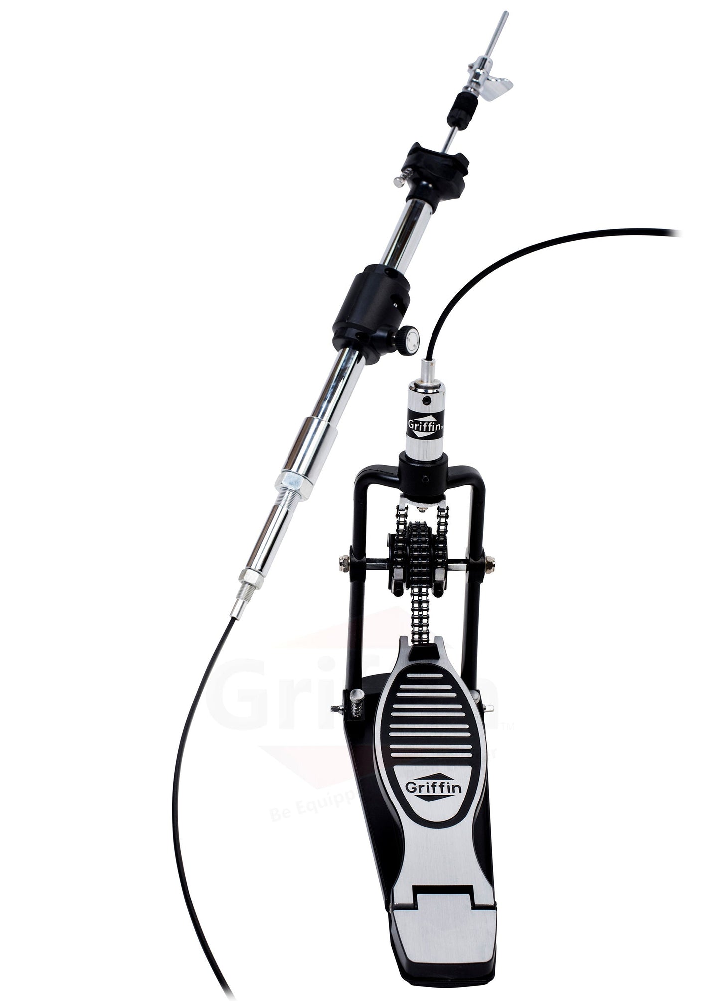 Remote Hi Hat Stand with Foot Pedal by GRIFFIN | Drummers Cable Auxiliary Cymbal High Hat Percussion Hardware with Drum Key | Heavy Duty Sturdy HiHat Holder | All Metal Construction Mount Complete Kit