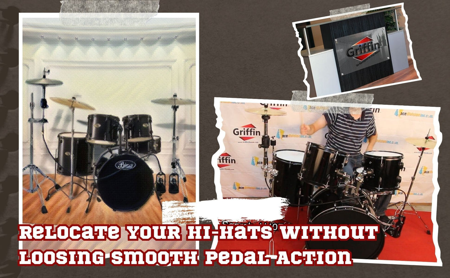 Remote Hi Hat Stand with Foot Pedal by GRIFFIN | Drummers Cable Auxiliary Cymbal High Hat Percussion Hardware with Drum Key | Heavy Duty Sturdy HiHat Holder | All Metal Construction Mount Complete Kit