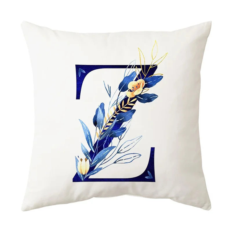 DecorBites™ Blue Alphabet Flower Letter Pillowcase for Home Decor