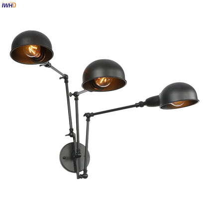 DecorBites™ Loft Antique Edison Wall Sconce Swing Arm Wall Light - 3 Heads Black