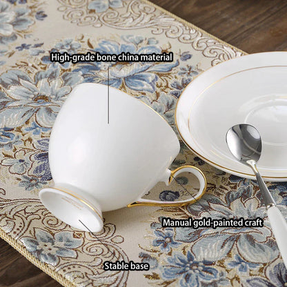 DecorBites™ Bone China Coffee Set White Gold Porcelain Tea Set Advanced Pot Cup