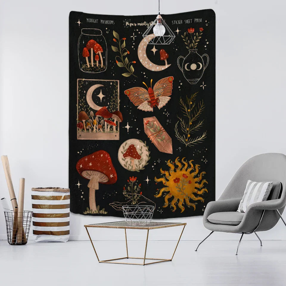 DecorBites™ Cactus Moon Starry Sky Tapestry - Psychedelic Hippie Boho Wall Hanging