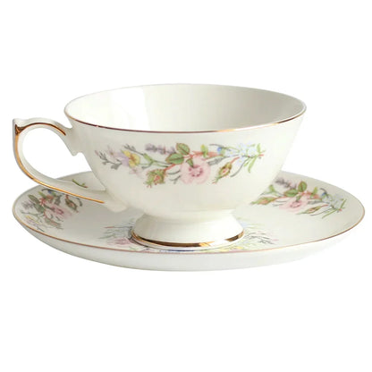 DecorBites™ Bone China Tea Cup Set, Flowers Teacup & Snack Dish for Office Drinkware