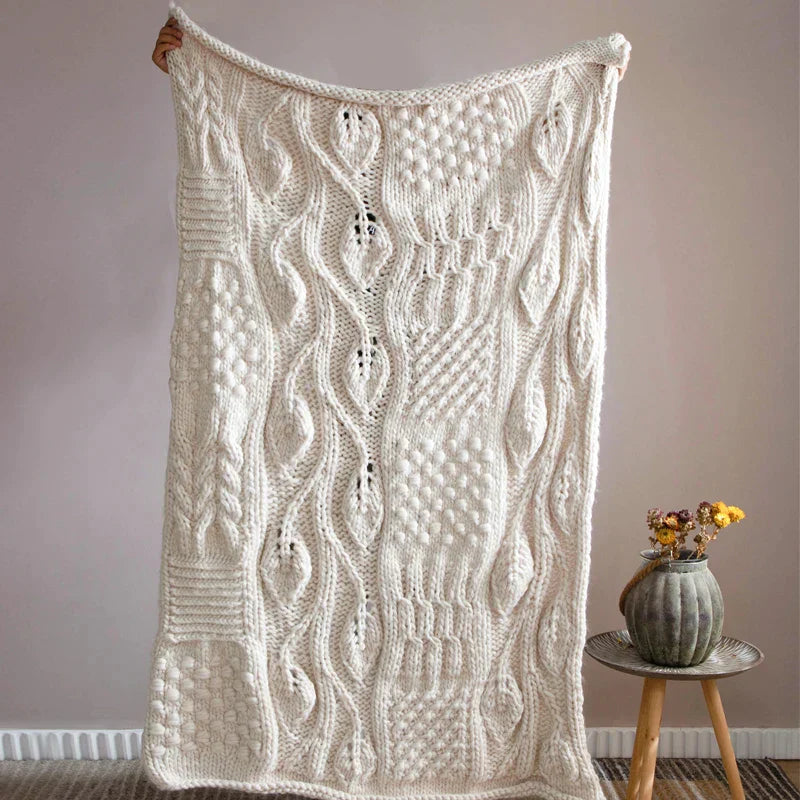 DecorBites™ Beige Chunky Knit Tassel Blanket - Soft Plaid Weighted Throw for Home Decor and Sofa - Industrial Style Tapestry