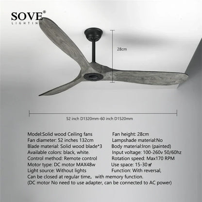 DecorBites™ 60" Solid Wood DC Ceiling Fan with Remote Control