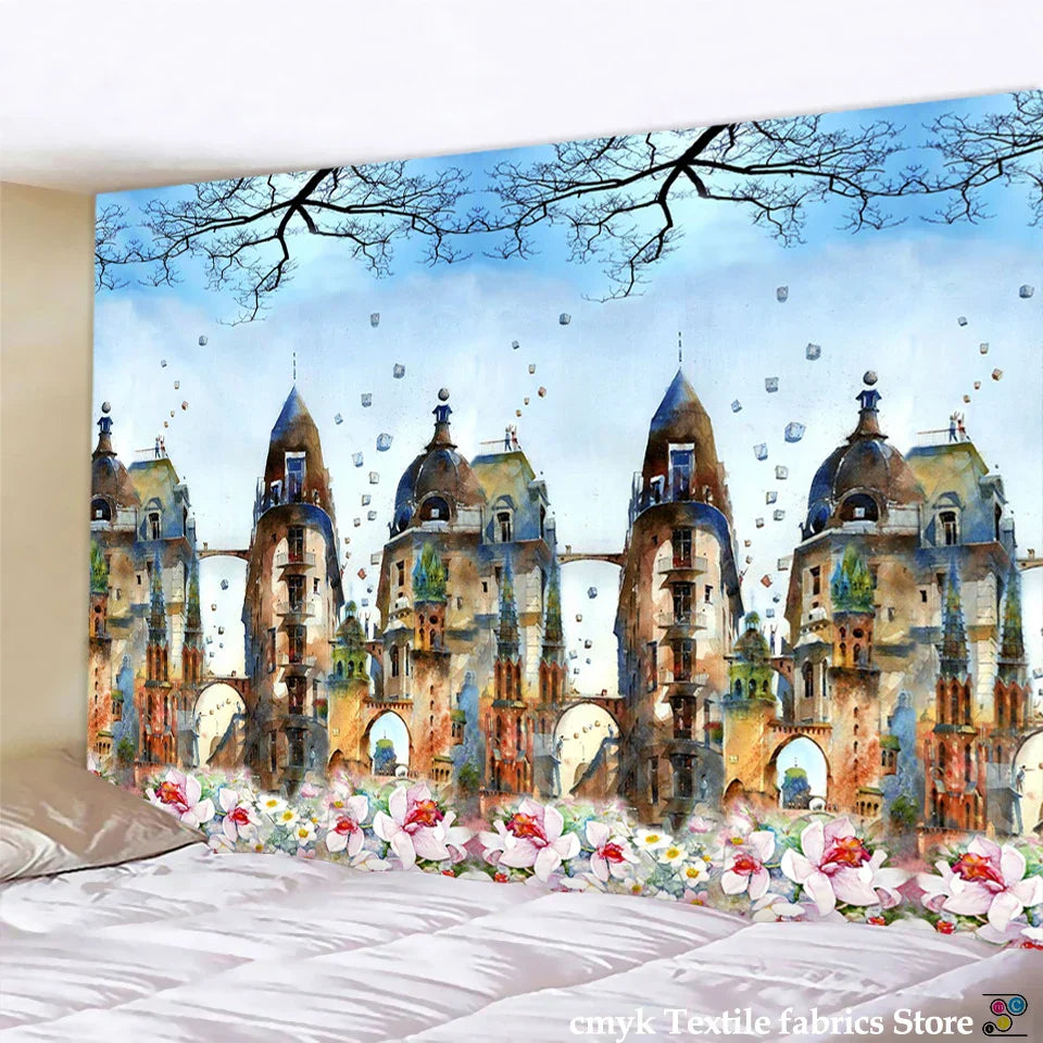 DecorBites™ Chinese Dragon Castle Totem Tapestry Wall Hanging Beach Mat Tapis Decor