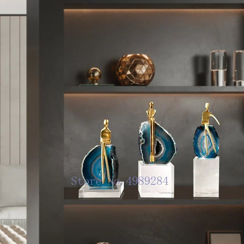 DecorBites™ Agate Crystal Golden Sculpture - Modern Home Decor Ornament