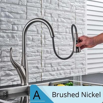 DecorBites™ Brushed Nickel Kitchen Faucet Pull Out Single Handle Mixer Tap