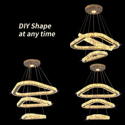 DecorBites™ Crystal Triangle Chandelier: Modern K9 Pendant Light for Living & Dining Room