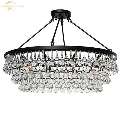 DecorBites™ LED Round Glass Chandeliers Raindrop Pendant Lights Modern Living Hanging Lamps