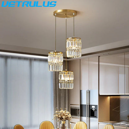DecorBites™ Crystal Copper LED Chandelier Pendant Light Modern Luxury Ceiling Lamp