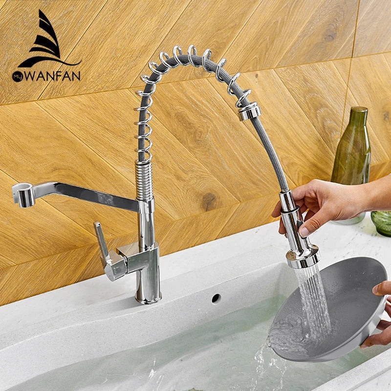DecorBites™ Black Brass Kitchen Faucet Pull Out Swivel Spout Mixer Tap