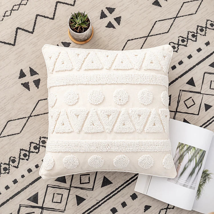 DecorBites™ Ivory Cotton Loop Tufted Cushion Cover for Home Decoration