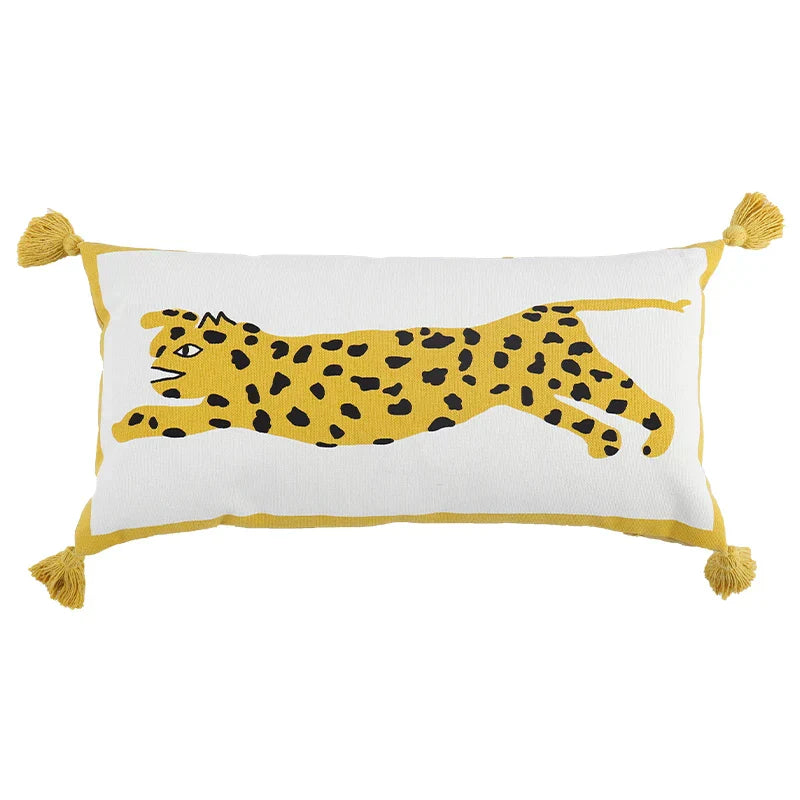 DecorBites™ Antique Brown Tiger Print Ethnic Style Pillow Cover with Tassels