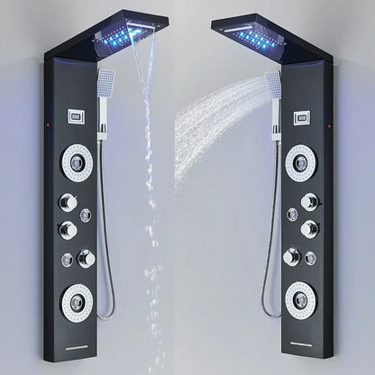DecorBites™ Black LED Waterfall Rain Shower Panel Faucet Set with Massage Jets