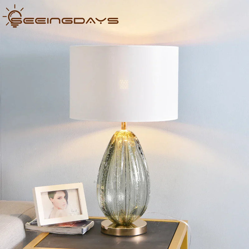 DecorBites™ Glaze Liuli Crystal Table Lamp, Large Lamp for Living Room and Bedroom