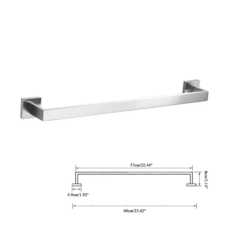 DecorBites™ Brushed Nickel Bathroom Hardware Set: Robe Hook, Towel Rail, Bar Rack, Shelf, Tissue Holder