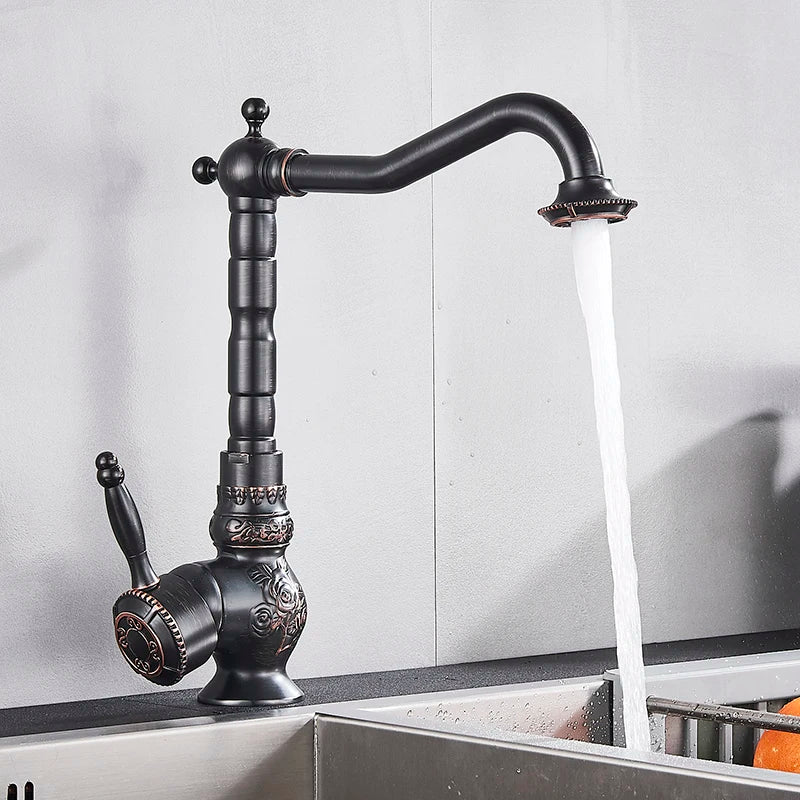DecorBites™ Antique Brass Bathroom Sink Faucet Mixer, Single Handle Hot Cold Water Tap