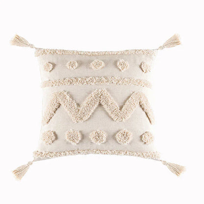 DecorBites™ Beige Tassels Cushion Cover, Handmade Square Home Decoration for Living Room