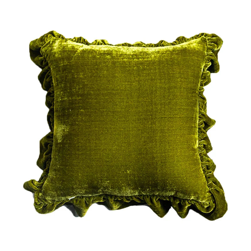 DecorBites™ Luxe Orange Velvet Ruffled Euro Pillow Sham - French Style Elegance