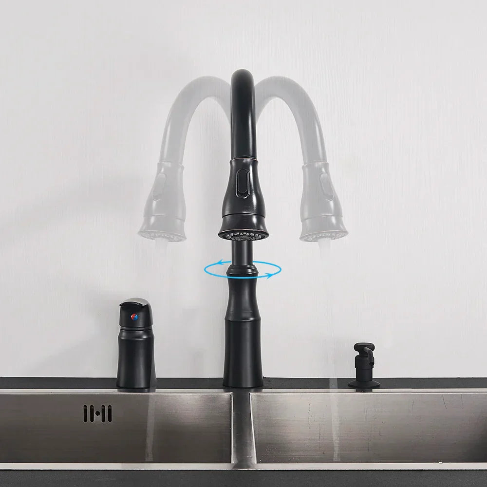 DecorBites™ Brass Black Kitchen Faucet Pull Out Mixer Taps Hot/Cold Water Cranes