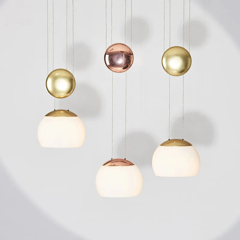 ™ JOJO Modern LED Glass Pendant Lamp, Adjustable Height, Gold Nightstand Light