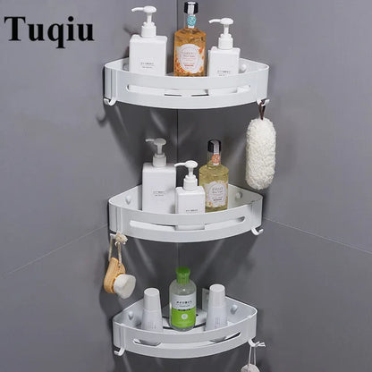 DecorBites™ Brushed Gold Aluminum Bathroom Corner Shelf Wall Mounted Shower Shampoo Holder