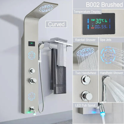DecorBites™ LED Light Shower Faucet System: Rainfall, Massage Jets, Waterfall Panel with Temperature Control